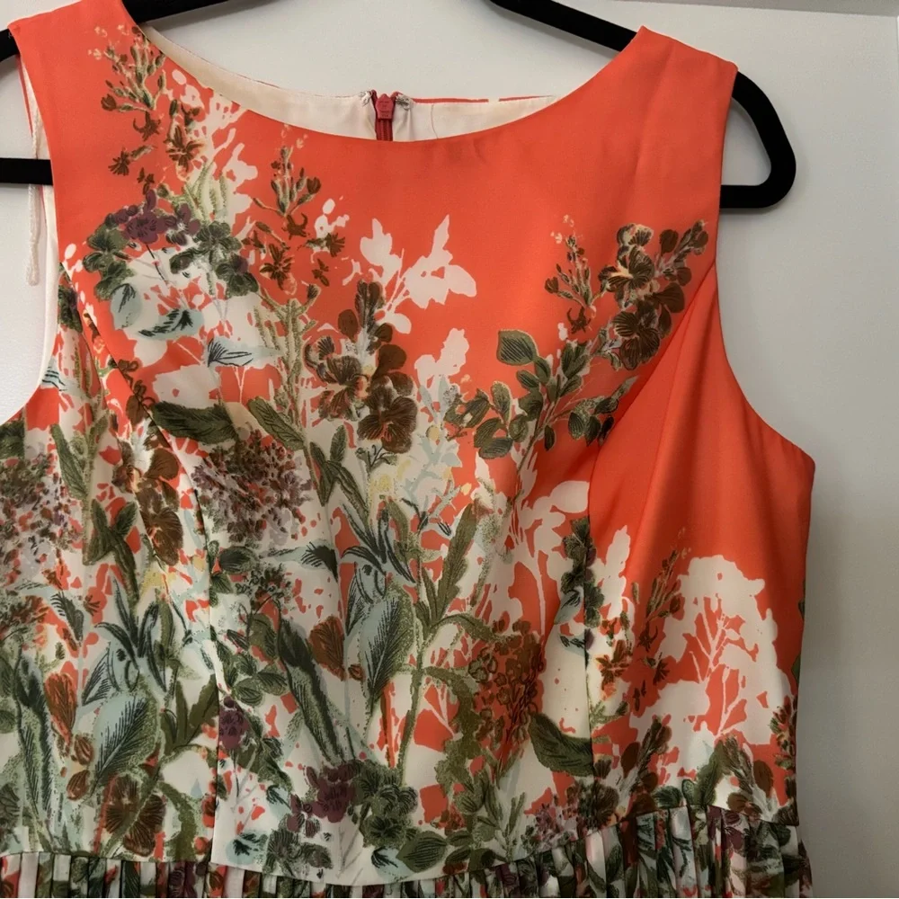 Adrianna Papell Orange Green Pleated Maxi Dress size 12 - Picture 3 of 11